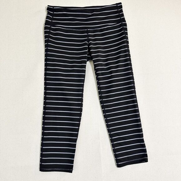 Athleta Striped Crop Leggings In Powervita Women Size XS Black And White - Picture 1 of 9